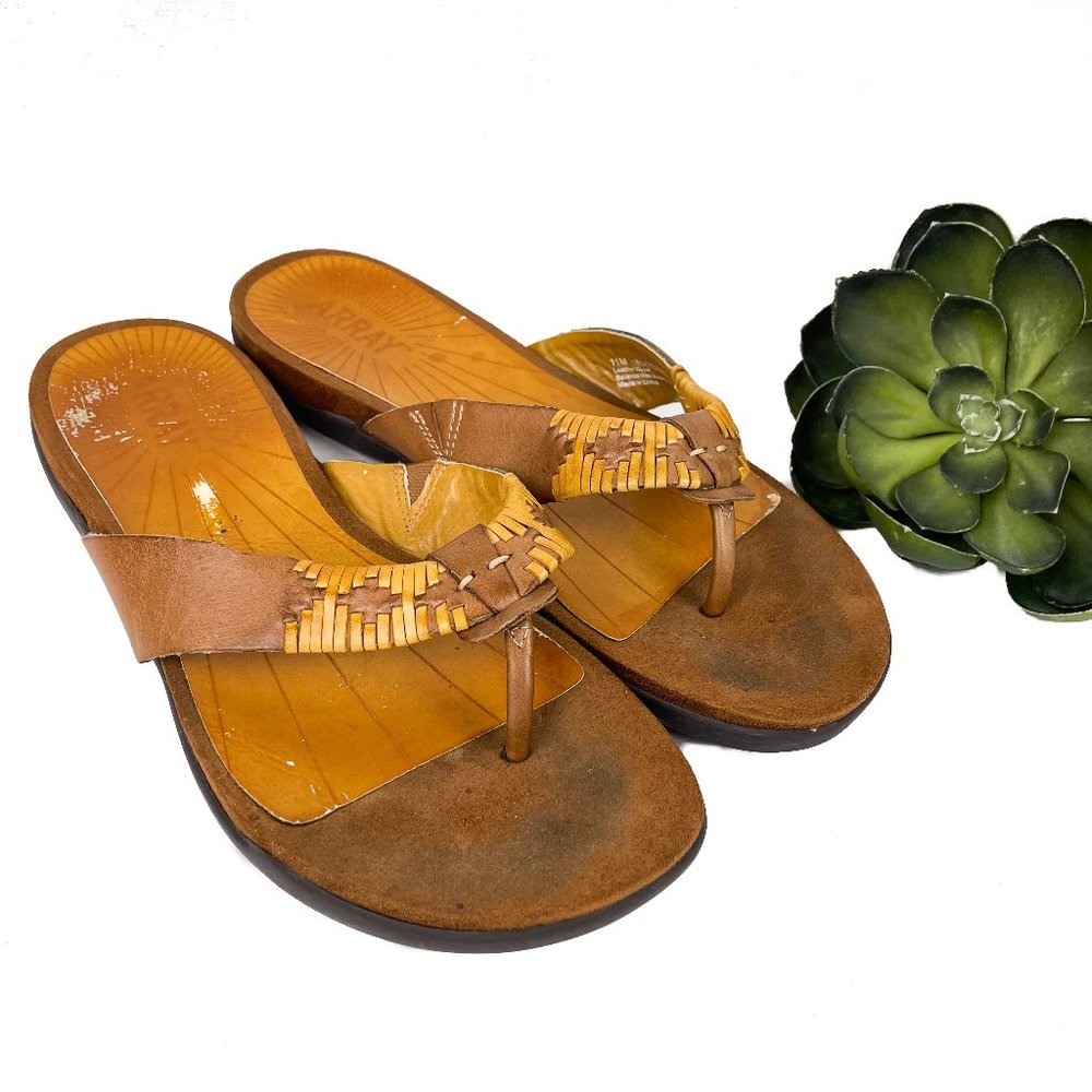 Array Brown Leather Thong Sandals 11M